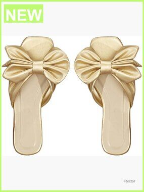 Bow Flat Sandals Square Open Toe Wedding Dressy Slide Sandals Comfortable